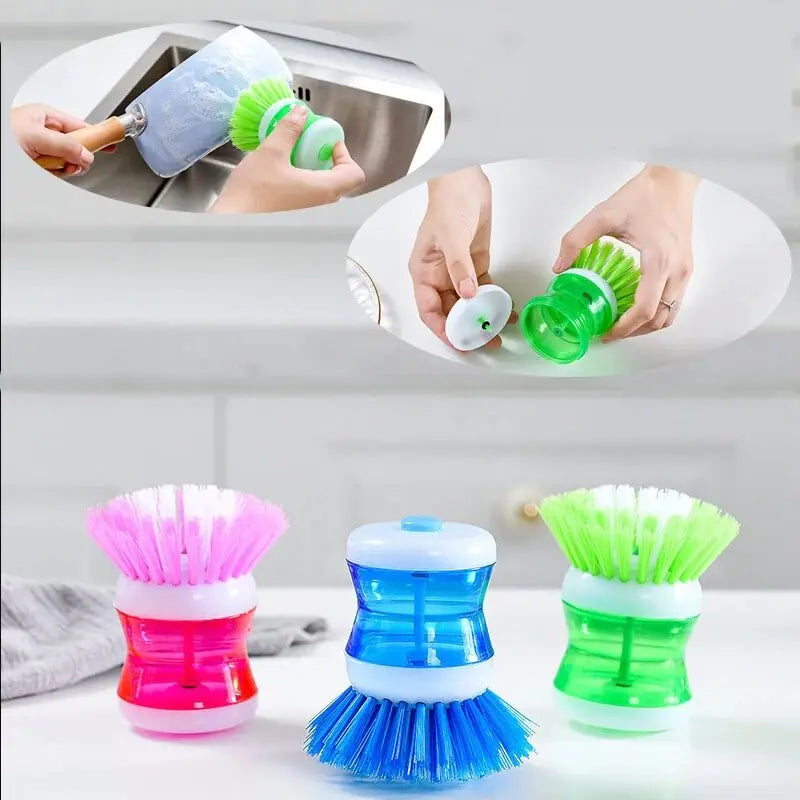 Random Color Kitchen Wash Pot Dish Brush Washing Utensils With Washing Up Liquid Soap Dispenser Household Cleaning Accessories