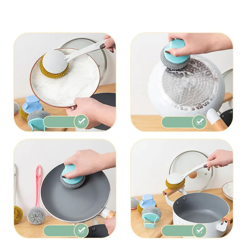 Random Color Kitchen Wash Pot Dish Brush Washing Utensils With Washing Up Liquid Soap Dispenser Household Cleaning Accessories